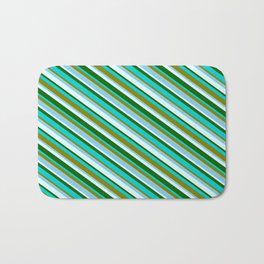 [ Thumbnail: Colorful Green, Sky Blue, Light Cyan, Dark Green, and Dark Turquoise Colored Lines/Stripes Pattern Bath Mat ]