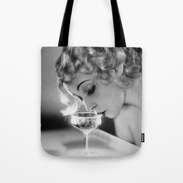 Jazz Age Blond Sipping Champagne black and white photograph / photography Tote Bag