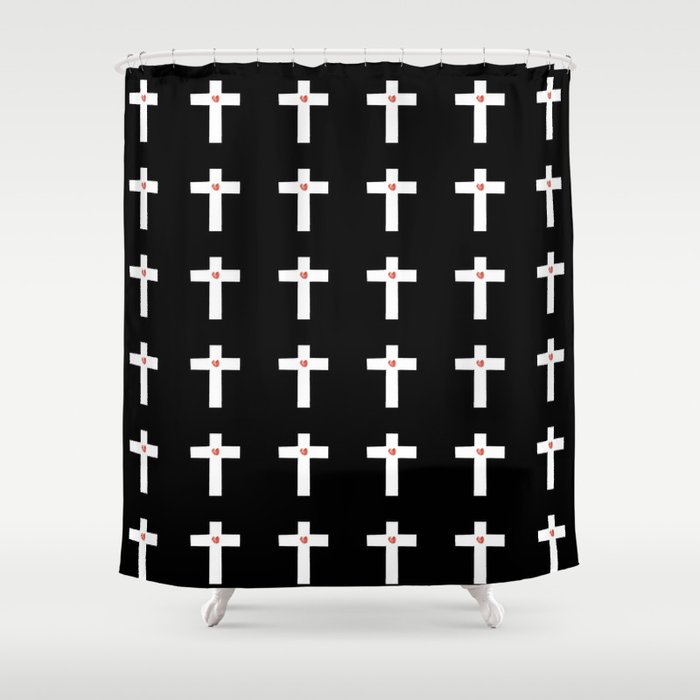 Christian Cross 28 with heart Shower Curtain