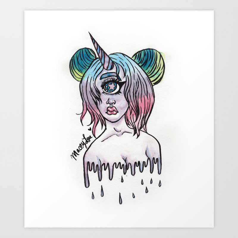 Kawaii Unicorn Cyclops Girl Art Print By Maceylou Society6