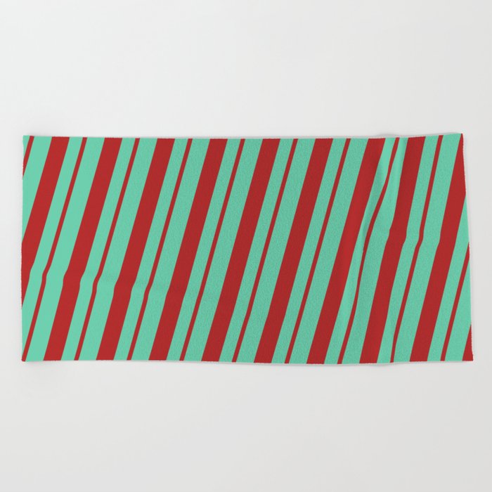 Aquamarine & Red Colored Striped Pattern Beach Towel