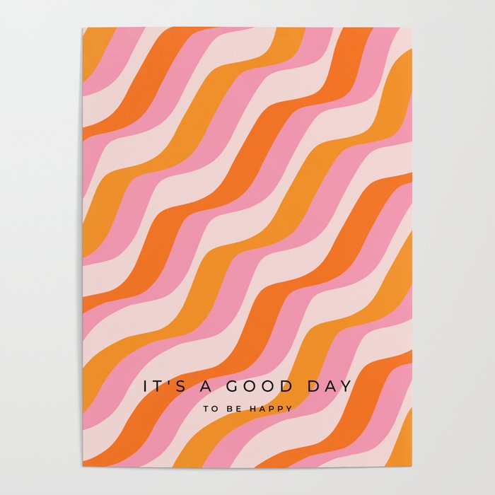 Zebra Stripes Abstract Lines Sunshine Retro Colorful Pink Orange Colors Boho Swirl Modern Pattern Poster