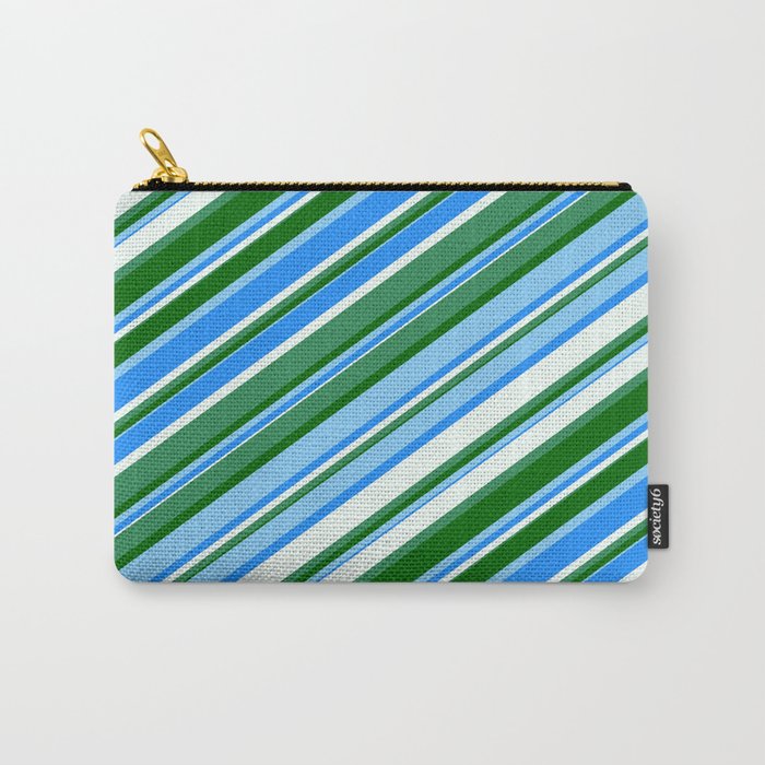 Eye-catching Blue, Mint Cream, Sea Green, Dark Green & Light Sky Blue Colored Lined Pattern Carry-All Pouch