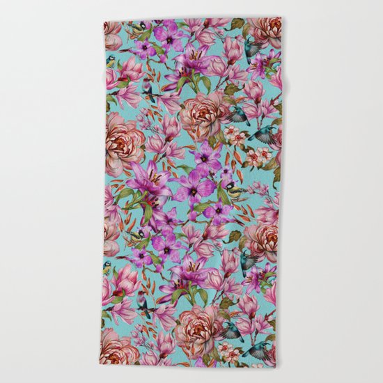 Watercolor Floral Pattern II Beach Towel