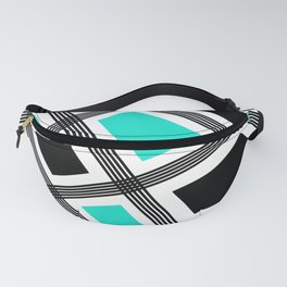 Abstract geometric pattern - blue, black and white. Fanny Pack