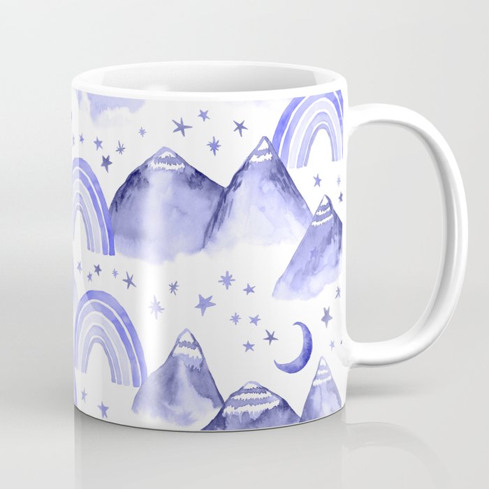 Periwinkle Dreams Mountain Moon Stars Rainbow Scene Celestial Coffee Mug