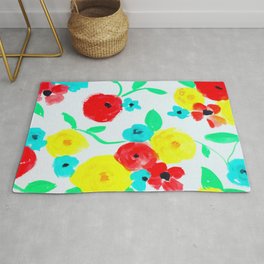Bright Floral in Red, Yellow and Turquoise Area & Throw Rug