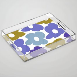 Large Retro Flowers Spring Colors on White Background #decor #society6 #buyart Acrylic Tray