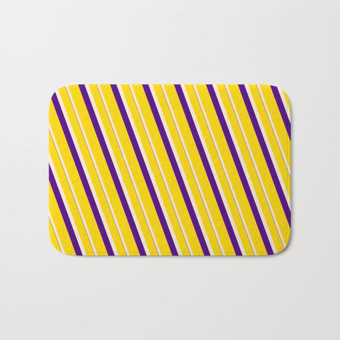 Yellow, Beige, and Indigo Colored Lines/Stripes Pattern Bath Mat