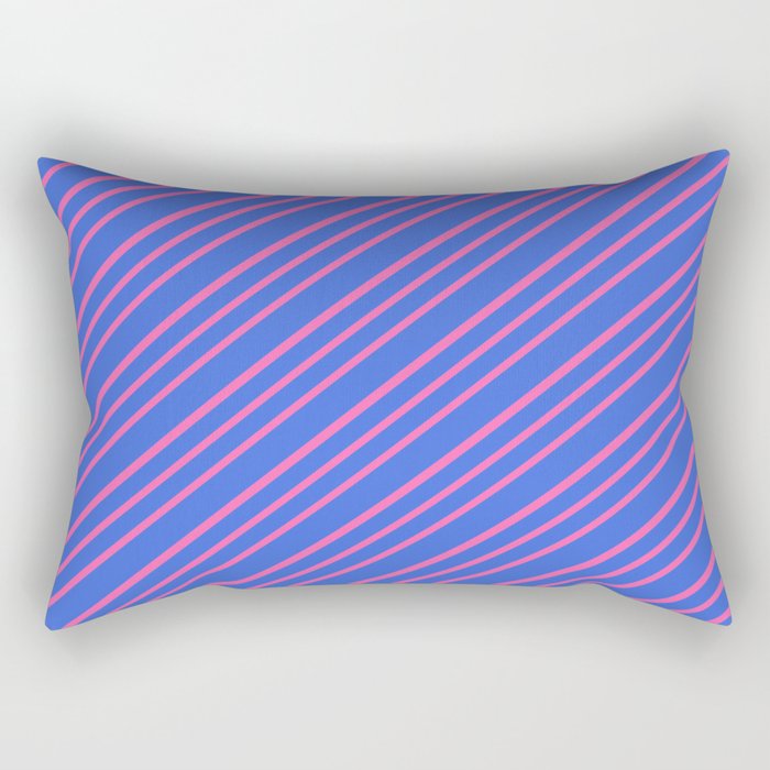 Royal Blue & Hot Pink Colored Lines Pattern Rectangular Pillow