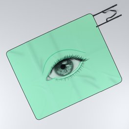 Realistic Eyeball, Unfinished Eyelid Drawing + Eyelashes (Green Aqua Print) Picnic Blanket