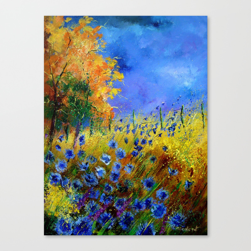 Blue Poppies And Orange Trees Canvas Print By Pledent Society6