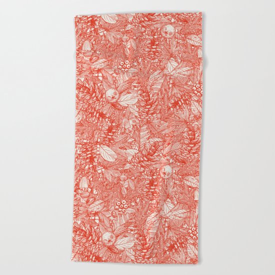 forest floor fire orange ivory Beach Towel