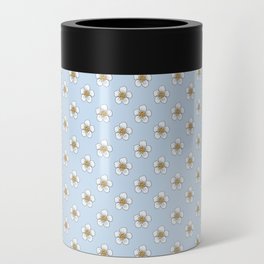 White Flowers on Sky Blue Background Can Cooler