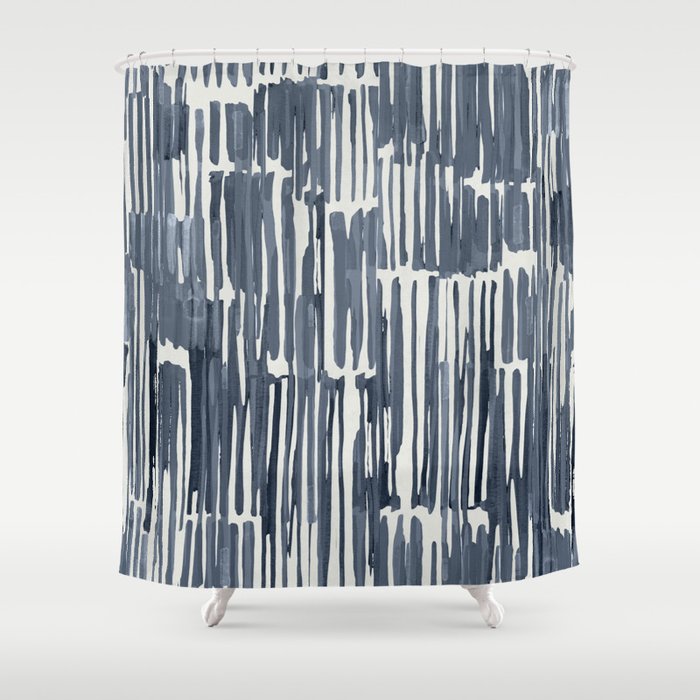 Simply Bamboo Brushstroke Indigo Blue On Lunar Gray Shower Curtain