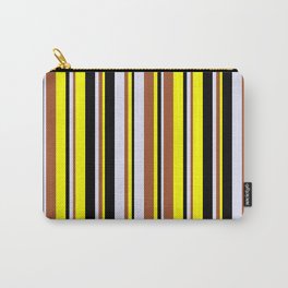 [ Thumbnail: Yellow, Sienna, Lavender, and Black Colored Lines/Stripes Pattern Carry-All Pouch ]