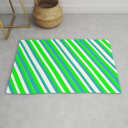 [ Thumbnail: Lime, Light Sea Green & White Colored Striped/Lined Pattern Rug ]