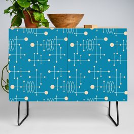 Mid Century Atomic Age Pattern Celadon Blue, Peach and Light Yellow Credenza