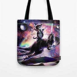 Galaxy Cat On Dinosaur Unicorn In Space Tote Bag