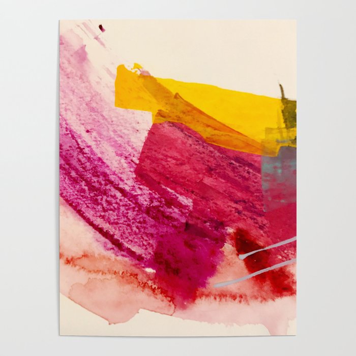 Pink Lemonade: a minimal, colorful abstract mixed media with bold strokes of pinks, and yellow Poster
