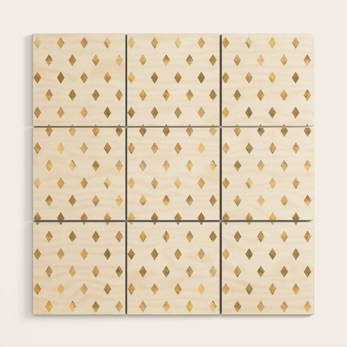 White & Gold Diamond Pattern Wood Wall Art by Rose Gold Society6