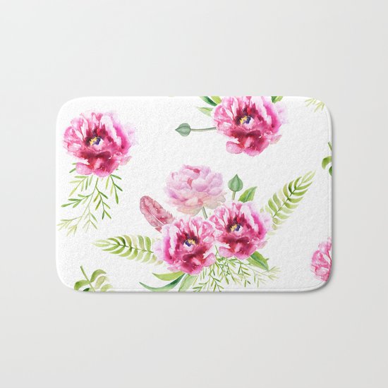 Wild Flowers Pink and Green Bath Mat