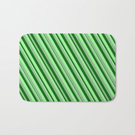 [ Thumbnail: Dark Sea Green, Dark Green & Green Colored Lines/Stripes Pattern Bath Mat ]