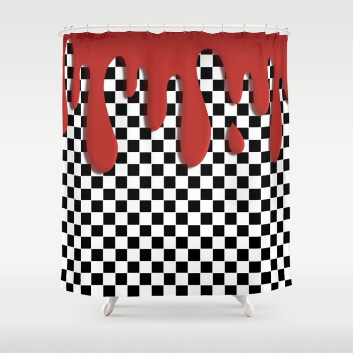 Red Drip on Squares Shower Curtain