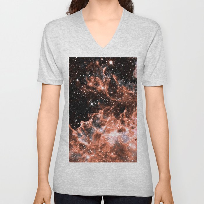 galaxy nebula peach gray V Neck T Shirt