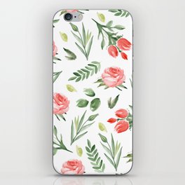 Watercolor Pink Roses on White iPhone Skin