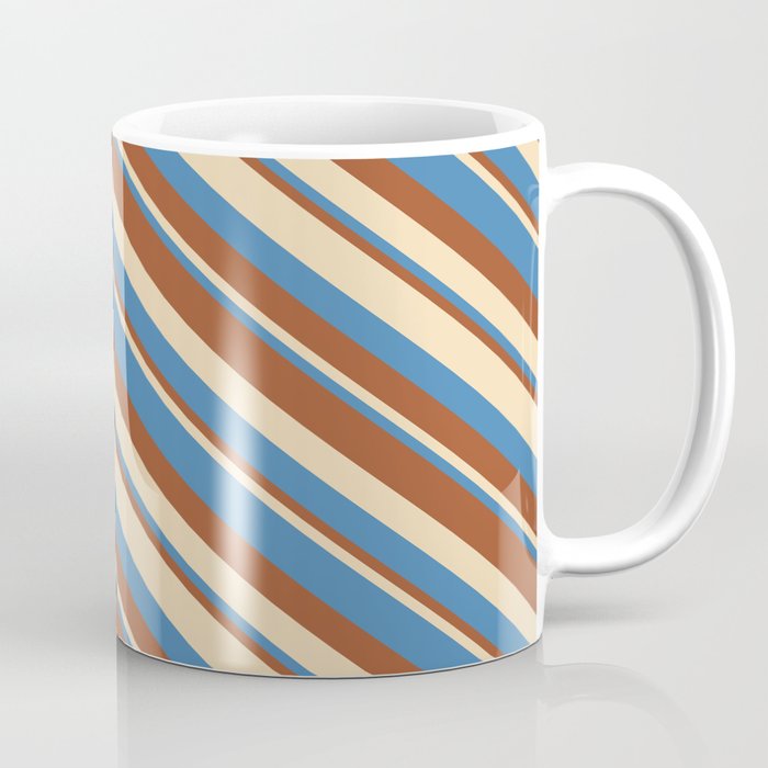 Tan, Blue & Sienna Colored Stripes/Lines Pattern Coffee Mug