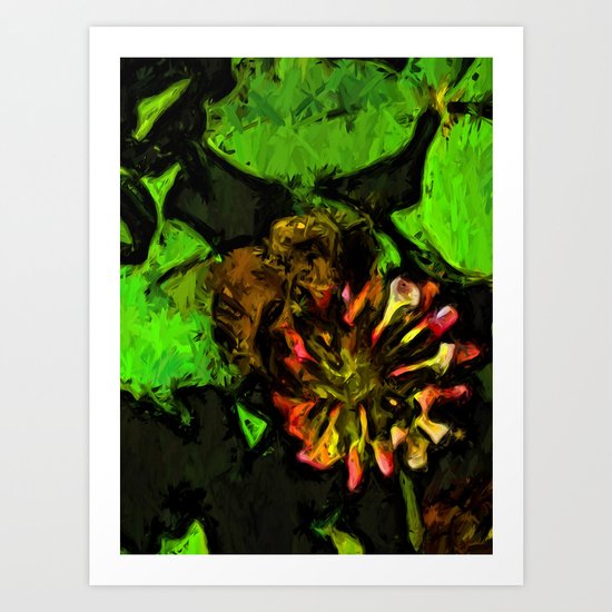 Bee on Pink Clover Flower and Green Leaves Art Print