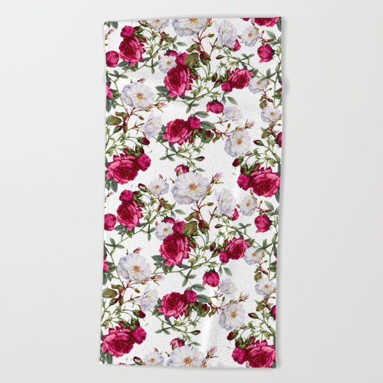 Vintage Roses Beach Towel