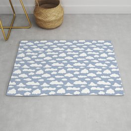 Sunny Summer Sky: White Cartoon Clouds in a Blue Sky Pattern Rug