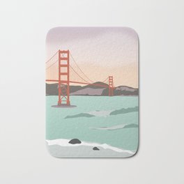 Waves under the Golden Gate Bridge, San Francisco, California Bath Mat | Illustration, Adventure, Travel, Goldengatebridge, Coast, Drawing, Usa, Bridge, Wanderlust, Sunset 