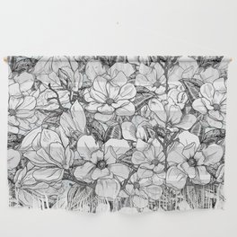 Magnolia Flower Line Art Floral Graphic Print Black and White Drawing Wall Hanging