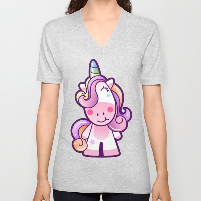 Cute Unicorn Cartoon V Neck T Shirt