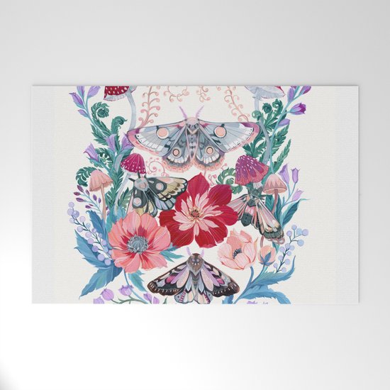 Floral Moth Painting Welcome Mat By Claramcallister Society6