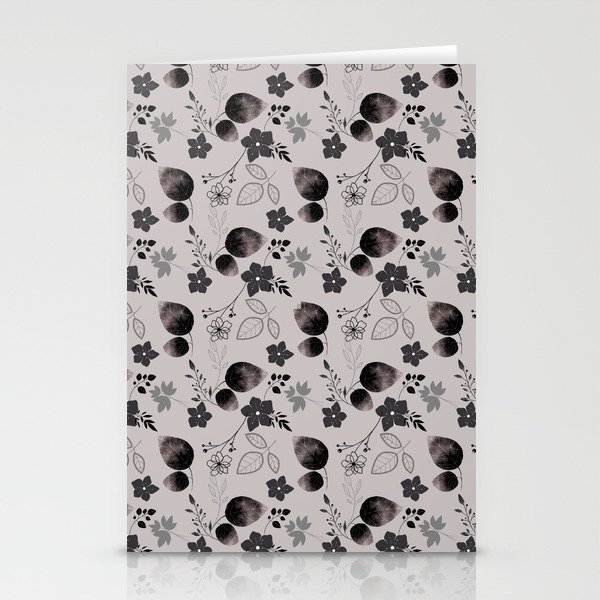 Whimsical Black Floral Pattern Stationery Cards
