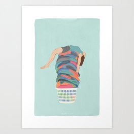 Laundry Day Art Print | Illustration, Funny, Laundry Day, Laundry, Lazy, Curated, Tired, Pastel, Drawing, Watercolor 