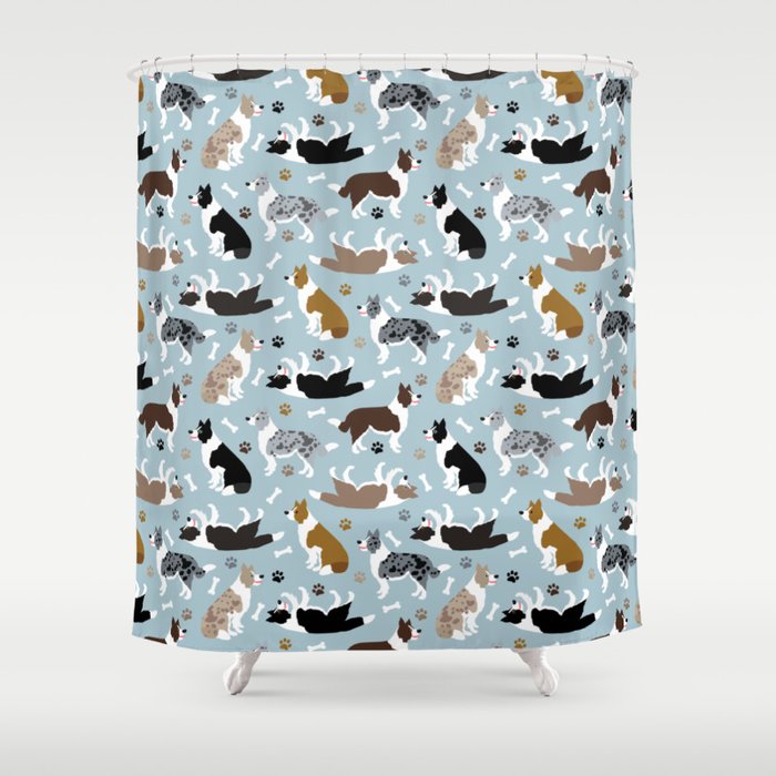 Border Collie Dog Pattern Paws Bones and Dogs Shower Curtain