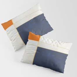 Orange, Blue And White With Golden Lines Abstract Painting Pillow Sham