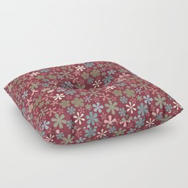 deep red and pink floral eclectic daisy print ditsy florets Floor Pillow