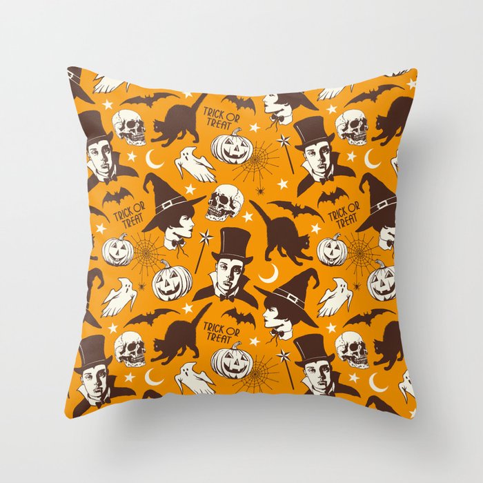Vintage Halloween (Orange)  Throw Pillow
