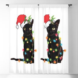 Santa Black Cat Tangled Up In Lights Christmas Santa Graphic Blackout Curtain