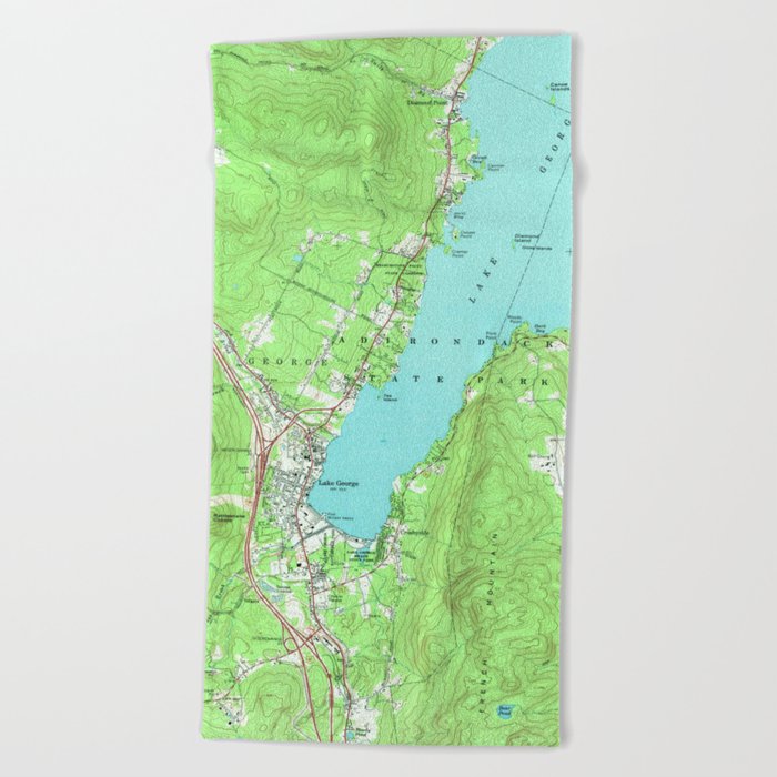 Vintage Map of Lake George New York (1966) Beach Towel
