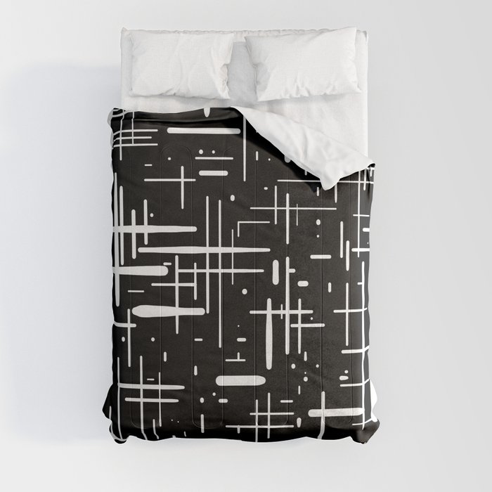 Mid-Century Modern Kinetikos Pattern in Black and White Comforter