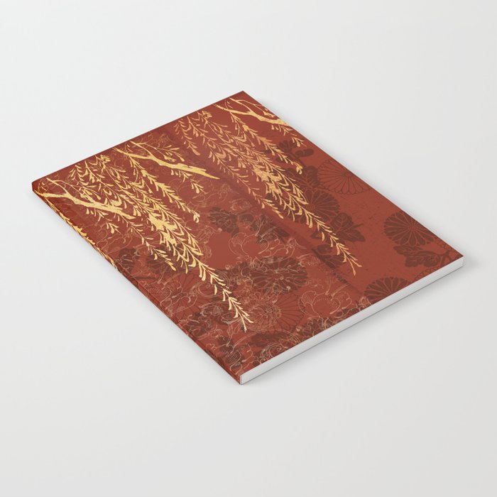 Caravans II:  Asian Print  willow tree branches, gold, orange watercolor Notebook