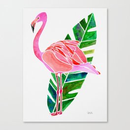 Flamingo and Banana Leaf Canvas Print