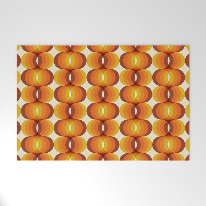 Orange, Brown, and Ivory Retro 1960s Wavy Pattern Welcome Mat